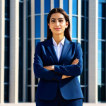 **

"A professional businesswoman in a modest, navy blue business suit, standing confidently in front of a modern glass office building in Dubai, United Arab Emirates. She is fully clothed in appropriate attire. The image should convey professionalism and success. Safe for work, perfect anatomy, correct proportions, natural pose, professional photography, high quality."

**